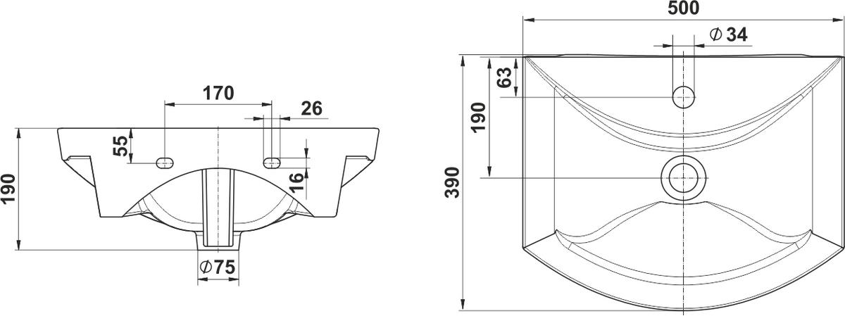 картинка Умывальник Палермо 50 с/о мебельный белый с1 от Керамин-Нева (керамическая плитка, керамогранит)